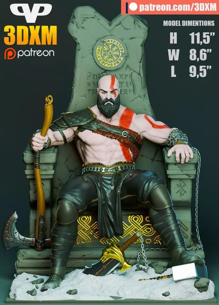 STL - 3dxm kratos on throne