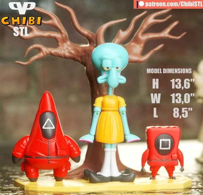 STL - 3dxm squid game x spongebob chibi
