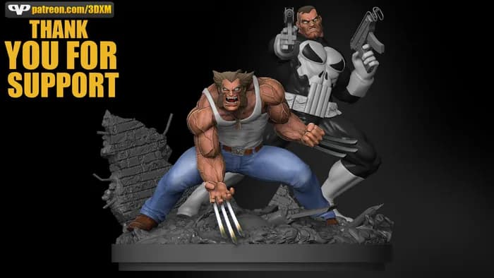 STL - 3dxm wolverine & punisher diorama
