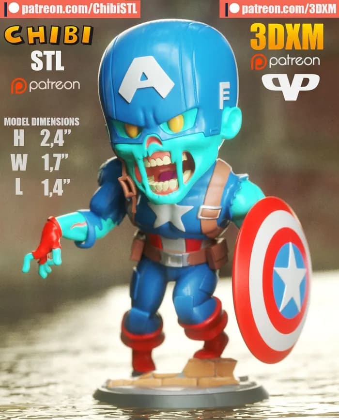 STL - 3dxm zombie captain america chibi