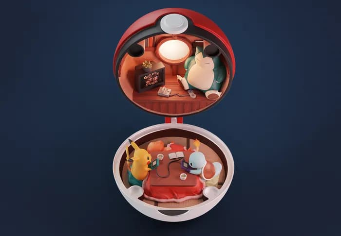 STL - diorama pokebola pokemon render 3