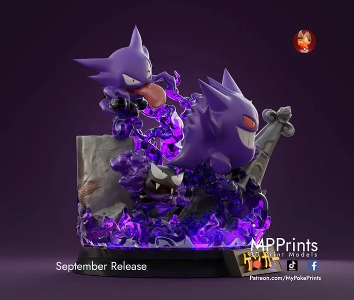 STL - gengar evolution statue render 2