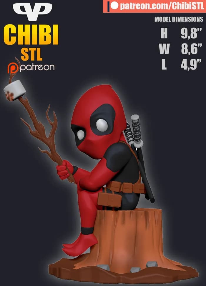 STL - ghost rider - deapool chibi