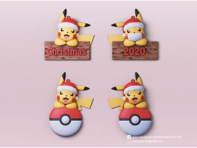 STL - Adornos Navideños de Pikachu render 5