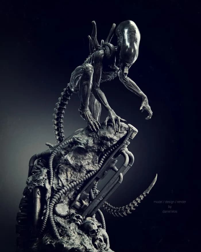 STL - alien statue fanart render 3