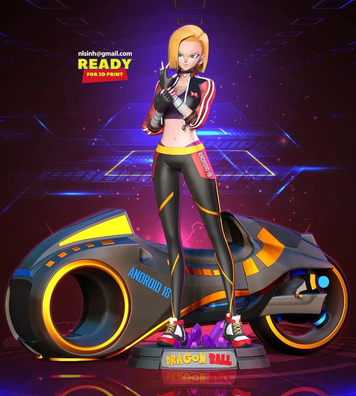 STL - Android 18 en Moto de Carrera