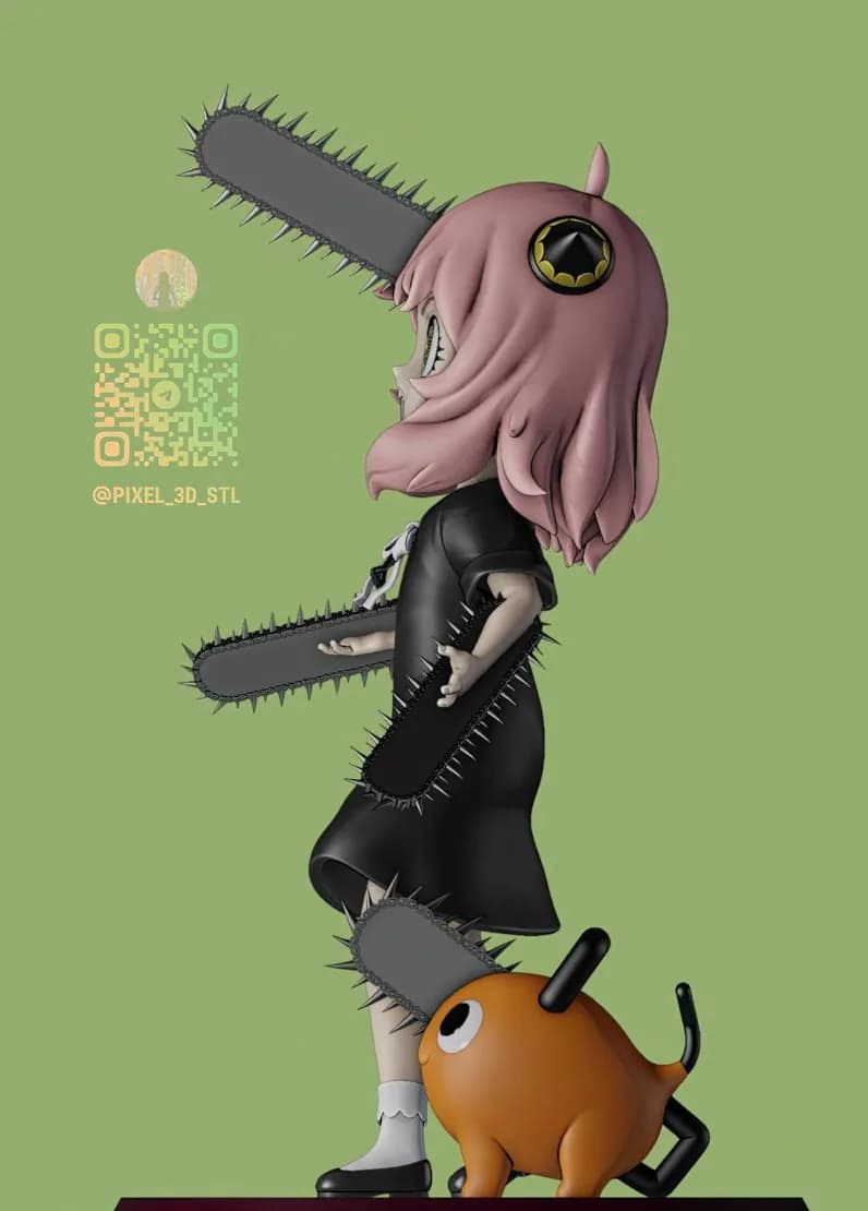 STL - Anya Forger con motosierra render 2