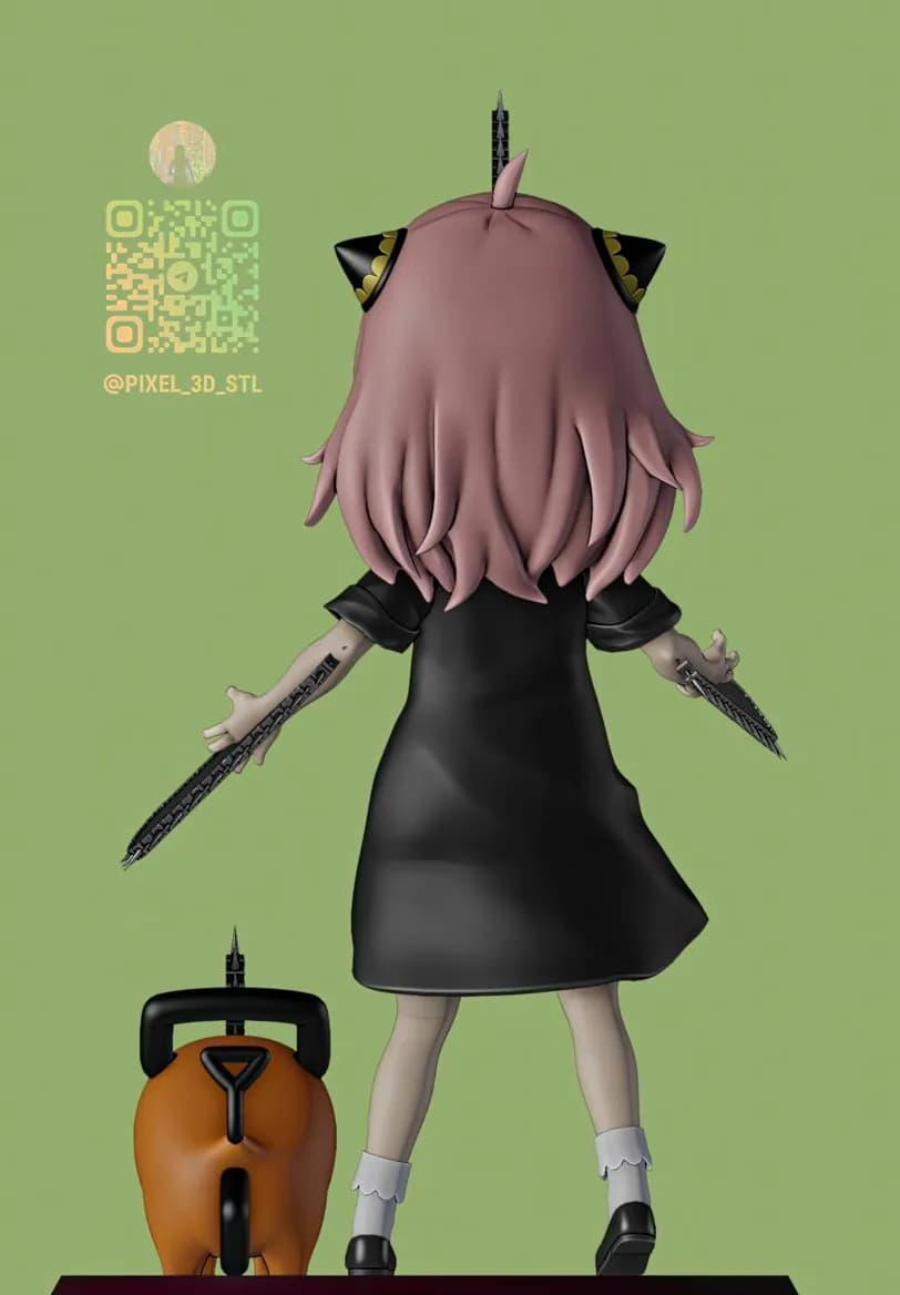 STL - Anya Forger con motosierra render 3