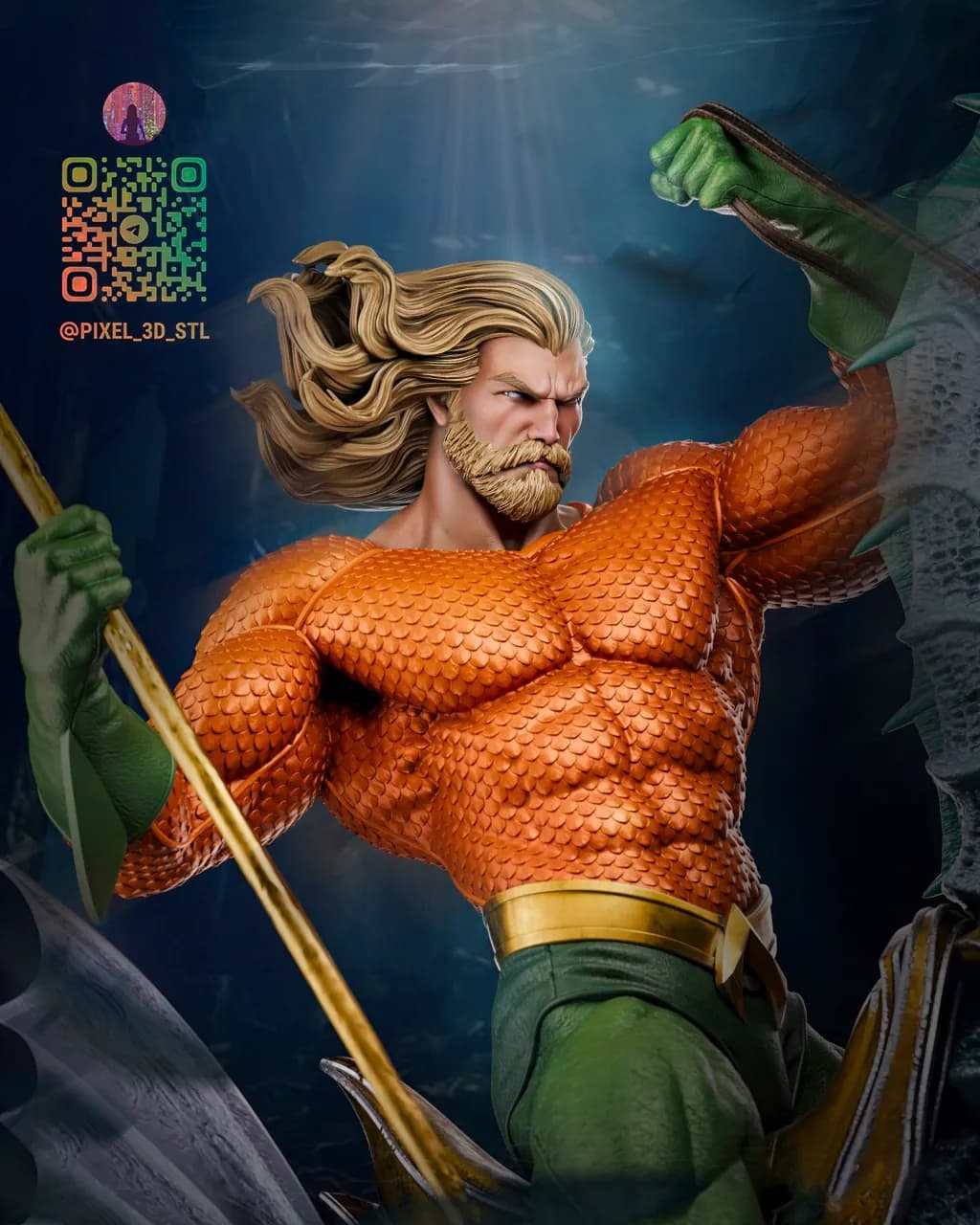 STL - Aquaman montado en hipocampo render 2