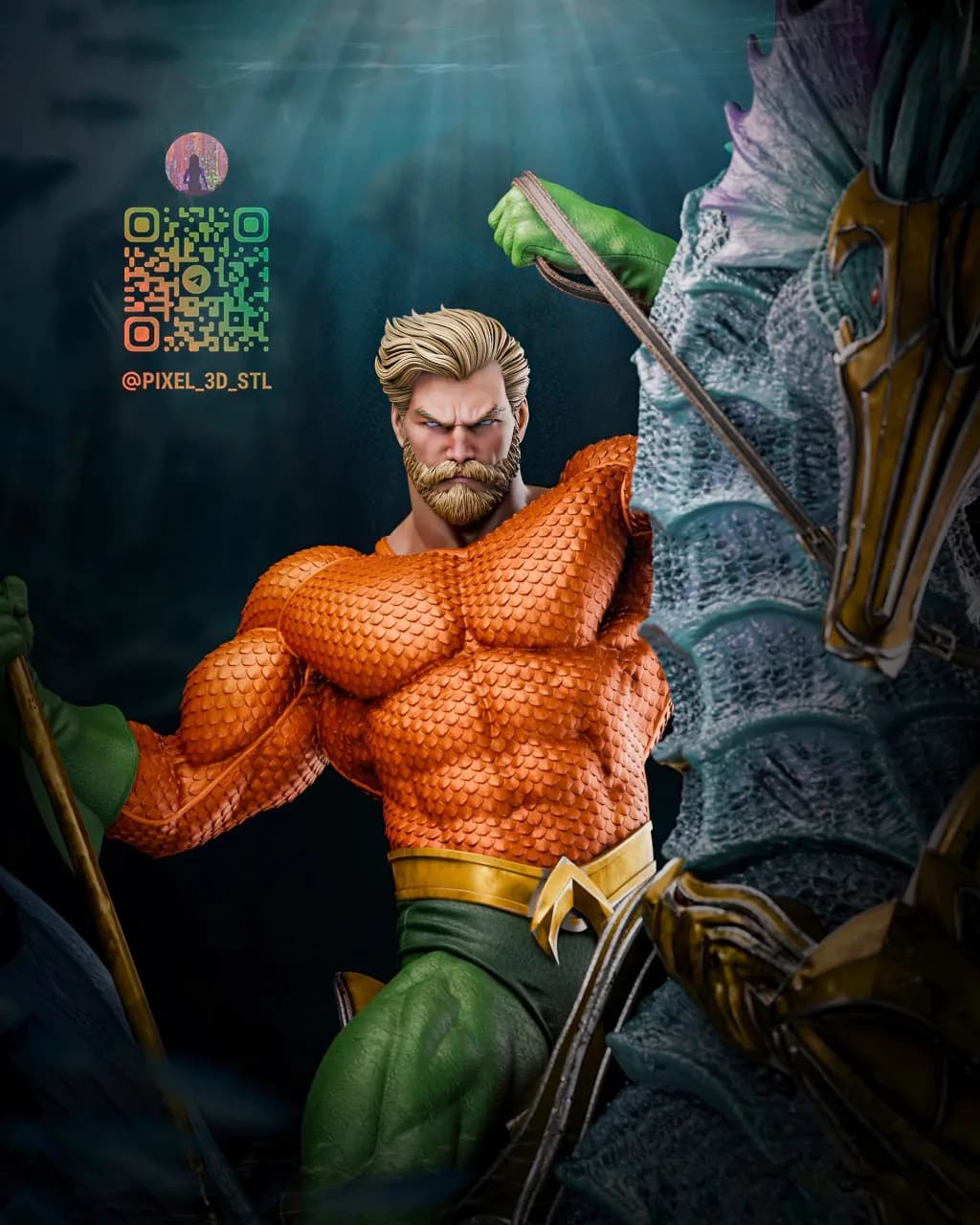 STL - Aquaman montado en hipocampo render 3