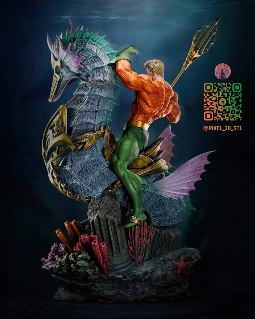 STL - Aquaman montado en hipocampo render 4