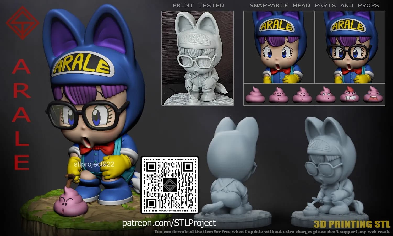 STL - Arale Norimaki figura chibi render 3