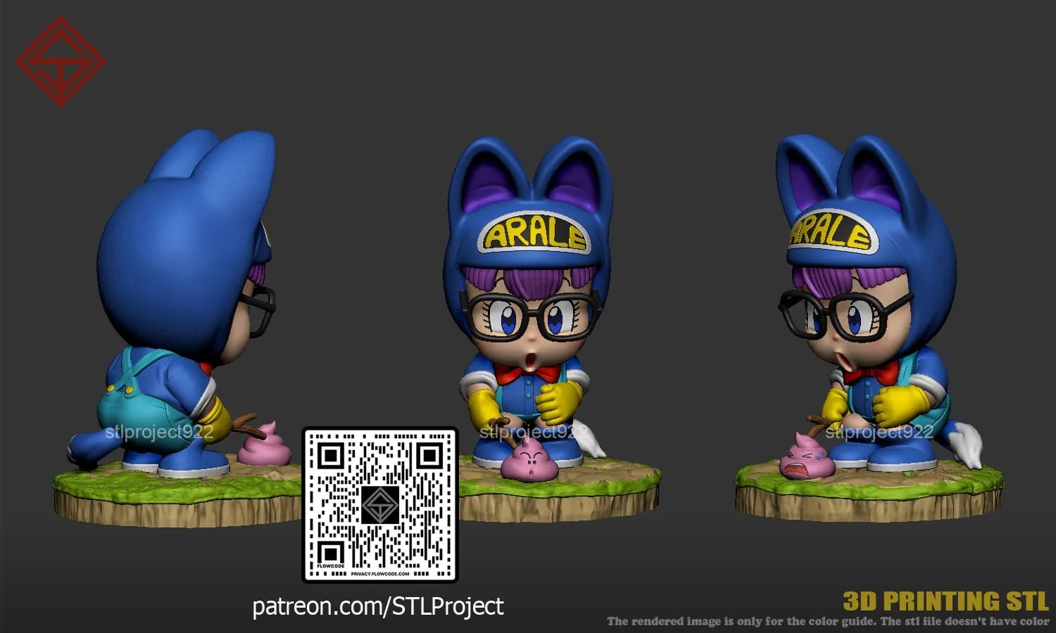 STL - Arale Norimaki figura chibi render 4