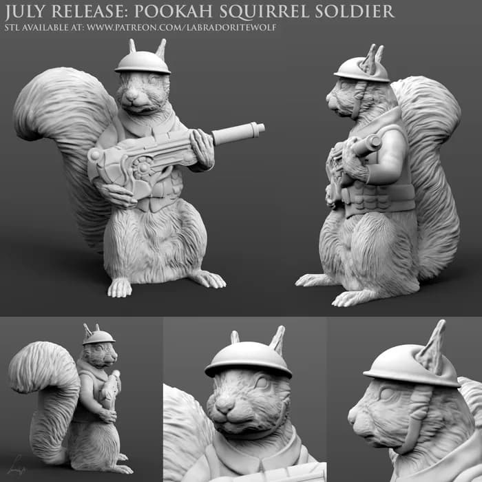STL - Ardilla Soldado Pookah render 2
