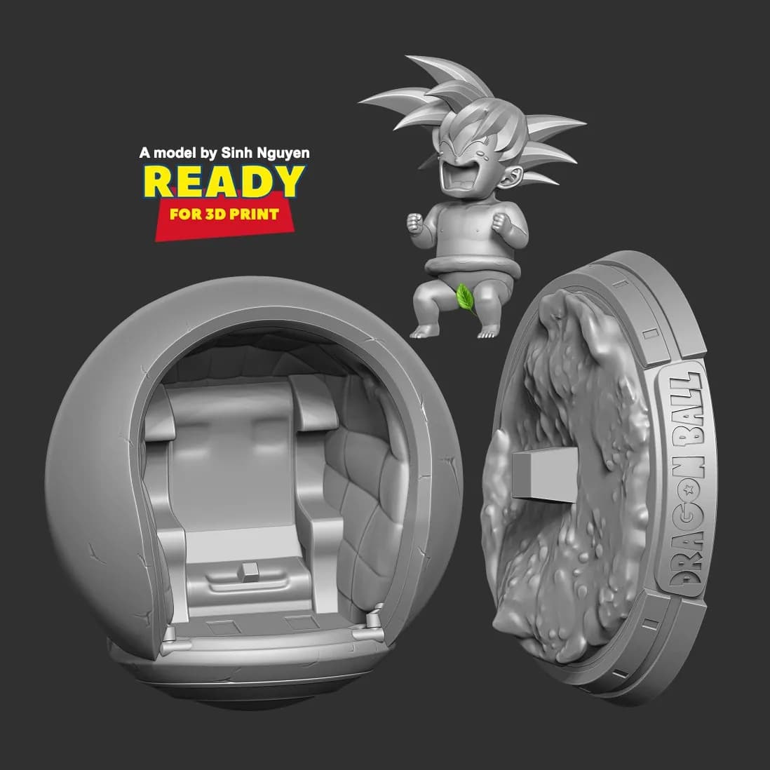 STL - Baby Goku llorando en cápsula render 2