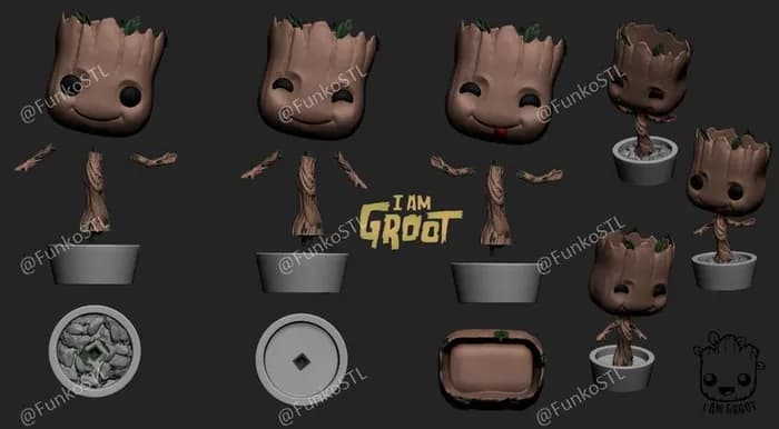 STL - baby groot x 3 funko style