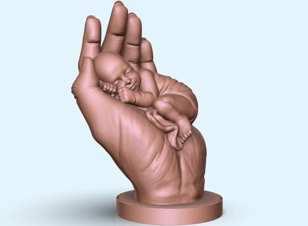 STL - Bebé durmiendo en mano render 3