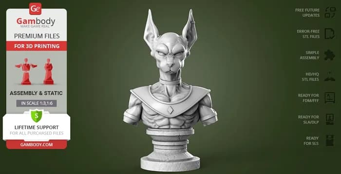 STL - beerus bust render 2
