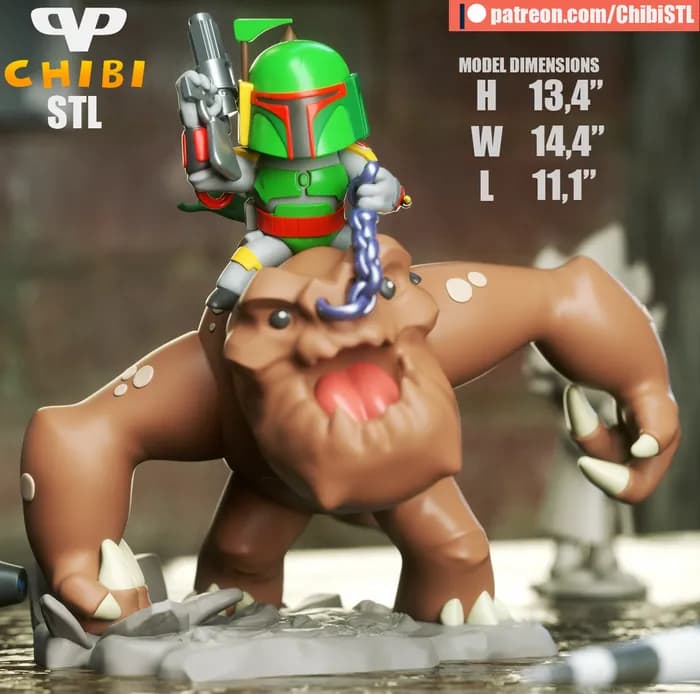 STL - boba fett on rancor chibi