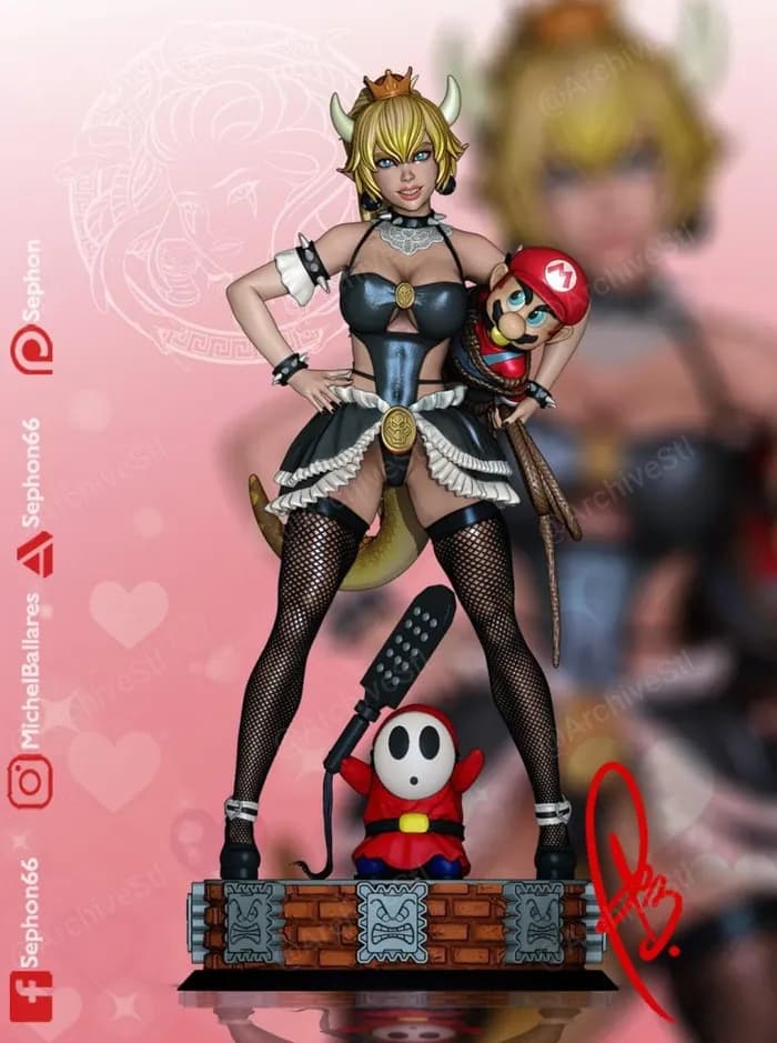STL - Bowsette con Mario y Shy Guy
