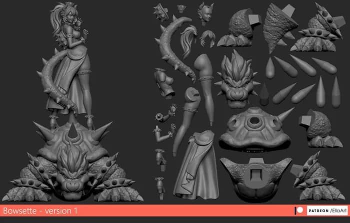 STL - bowsette version 1 and 2 render 2