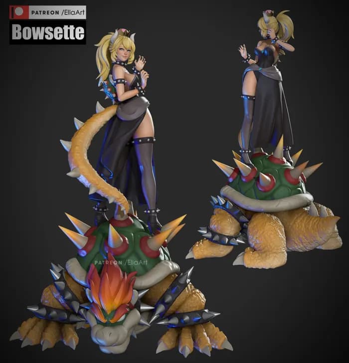 STL - bowsette version 1 and 2 render 3