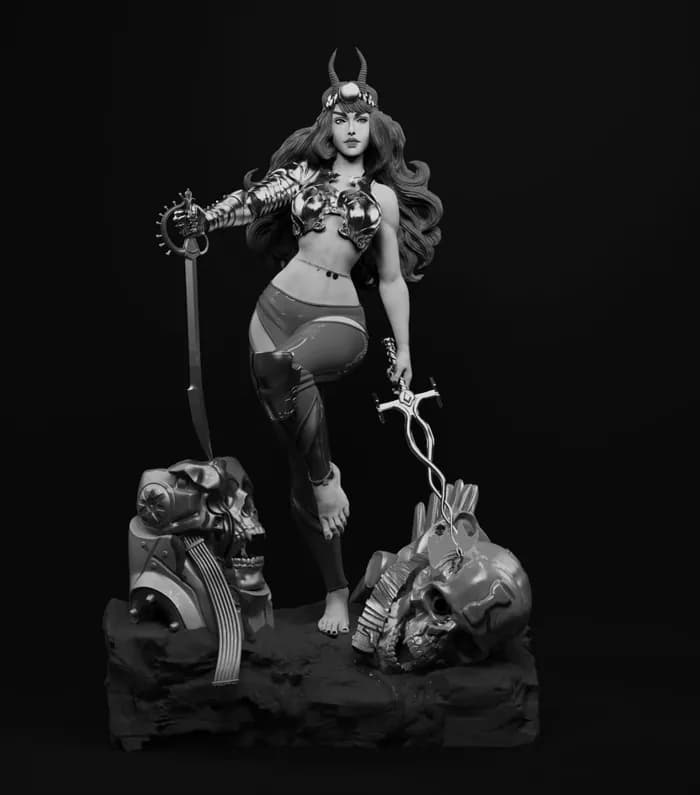 STL - Bruja Guerrera con Cuernos render 5