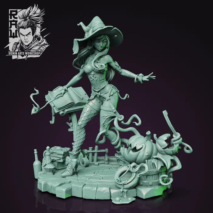 STL - Bruja pin up con calabazas