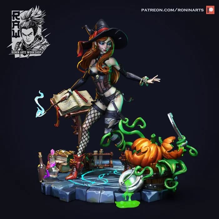 STL - Bruja pin up con calabazas