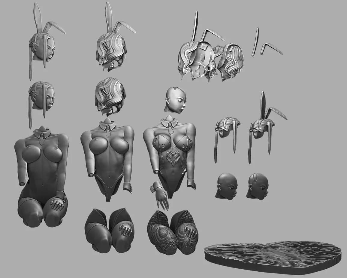 STL - Bunny Girl Set render 3
