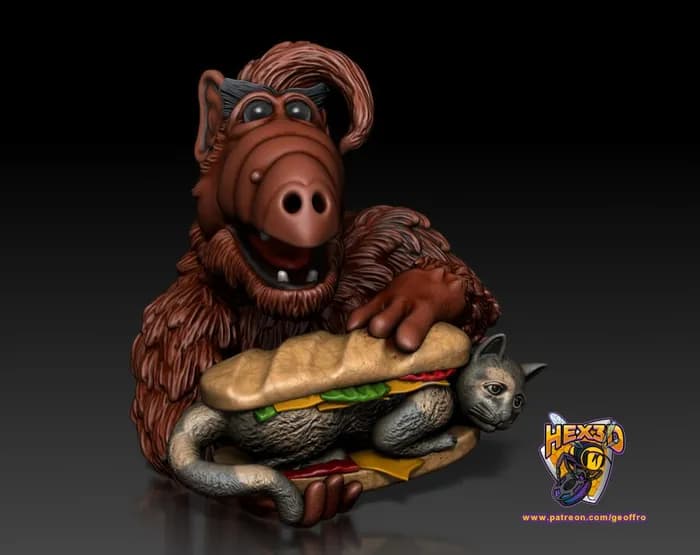 STL - Busto de Alf con sándwich y gato
