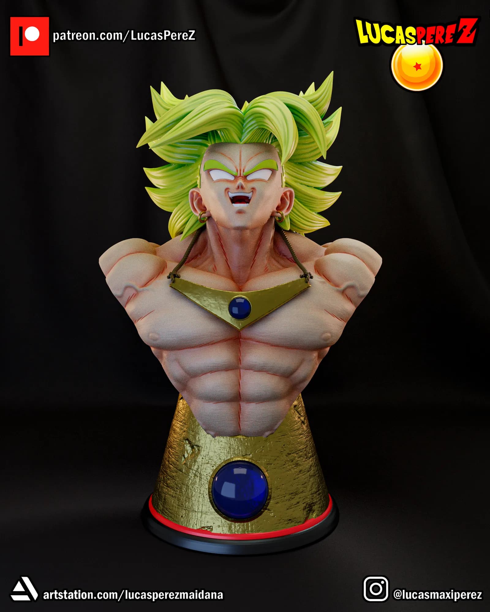 STL - Busto de Broly estilo anime render 2