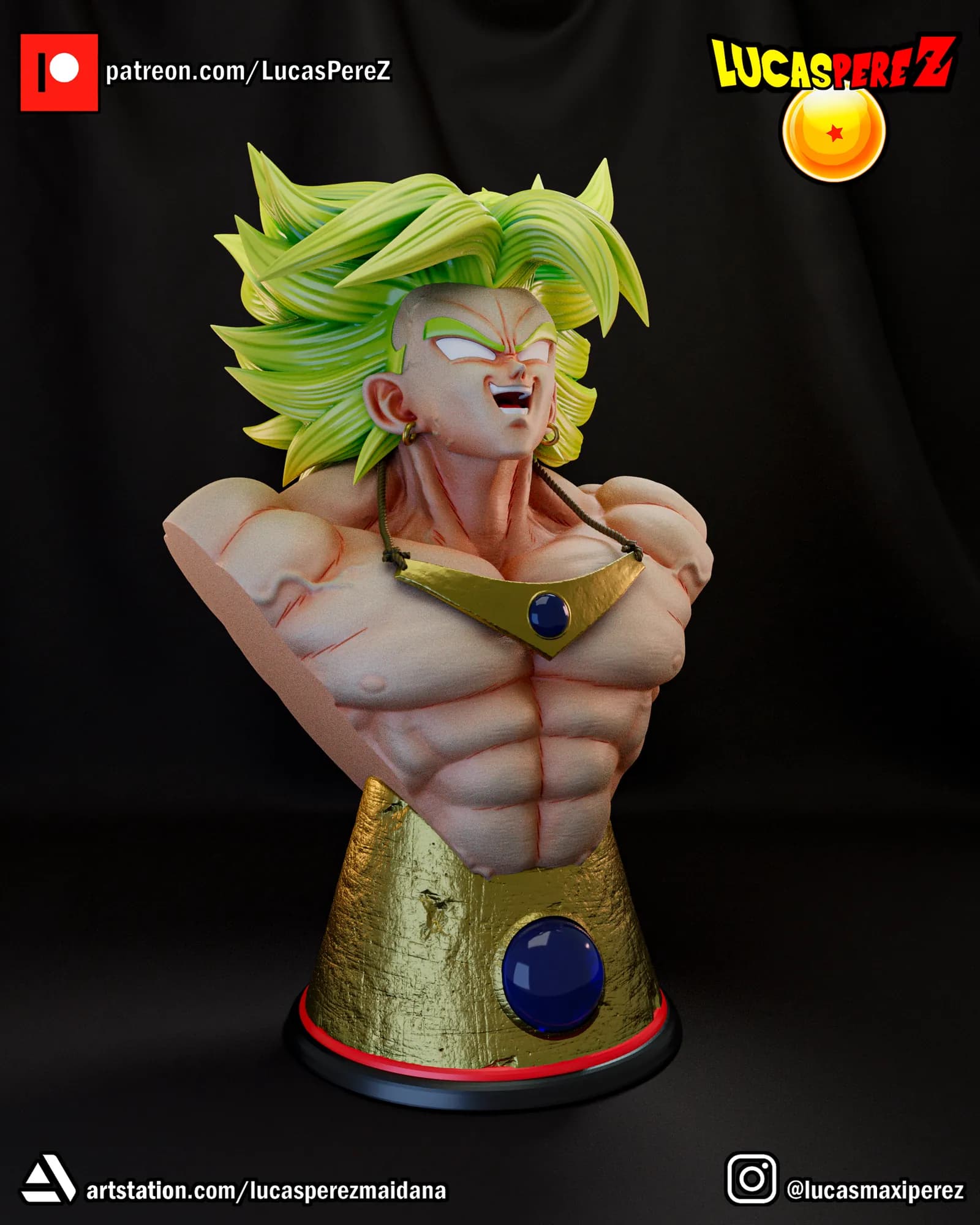 STL - Busto de Broly estilo anime render 3