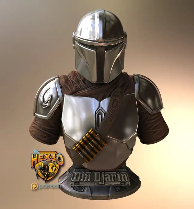 STL - Busto de Din Djarin 2 render 2