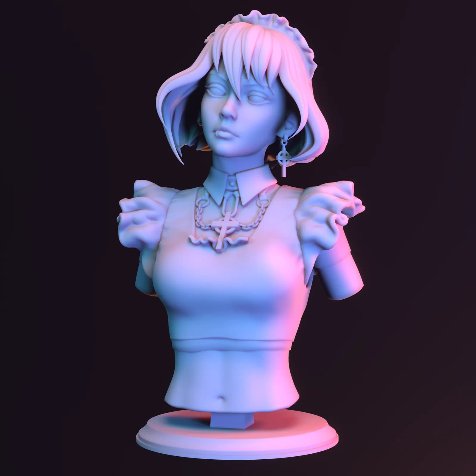 STL - Busto de Maid Gótica render 3