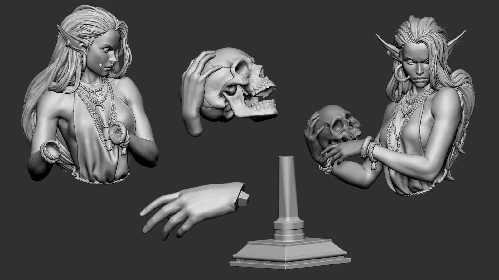 STL - Busto de Nigromante Elfa render 2