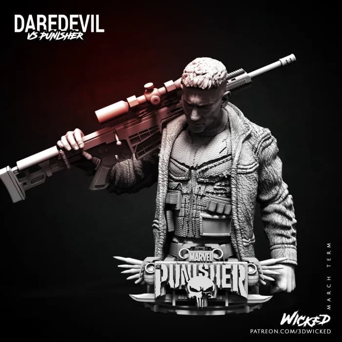 STL - Busto de Punisher con rifle render 2