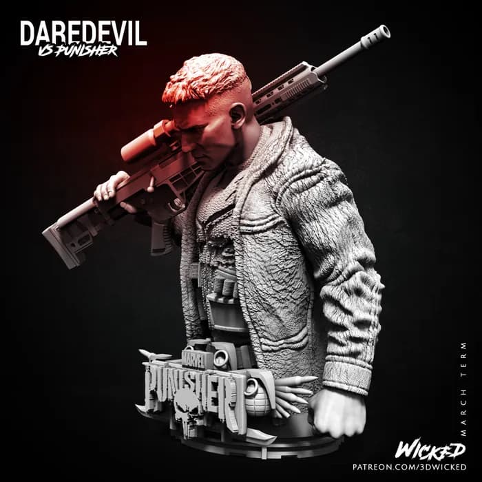 STL - Busto de Punisher con rifle render 3