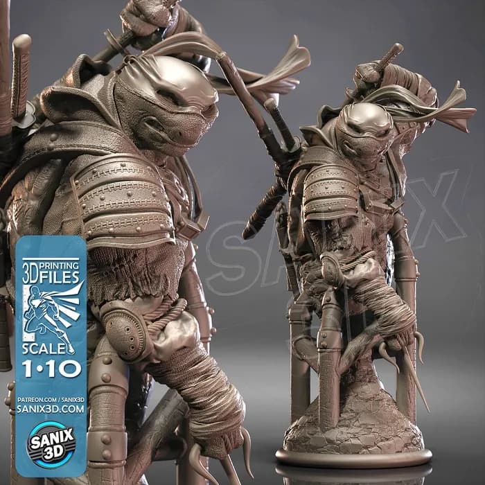 STL - Busto de tortuga ninja samurái render 3
