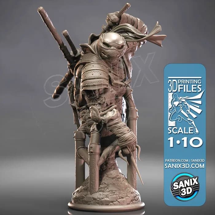 STL - Busto de tortuga ninja samurái render 5