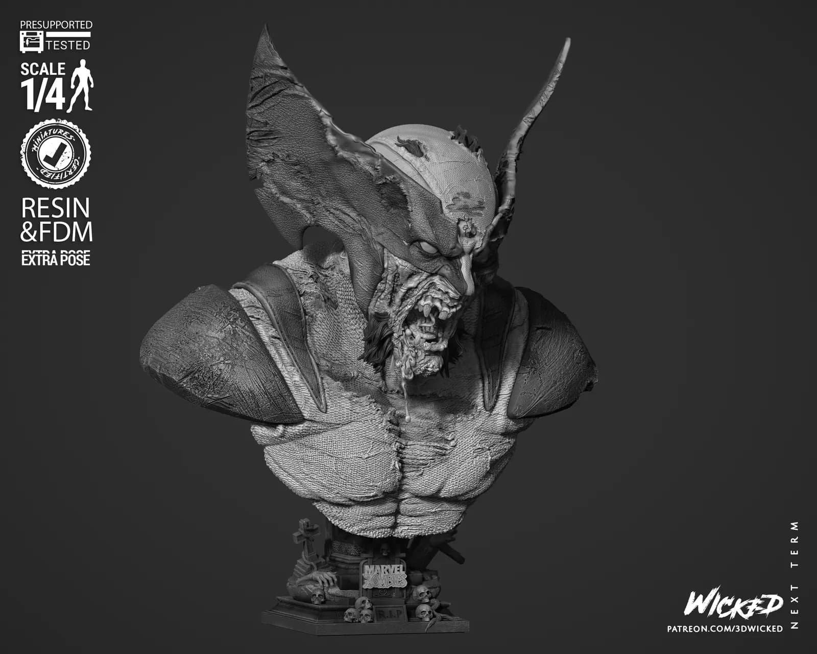 STL - Busto de Wolverine Zombie render 2