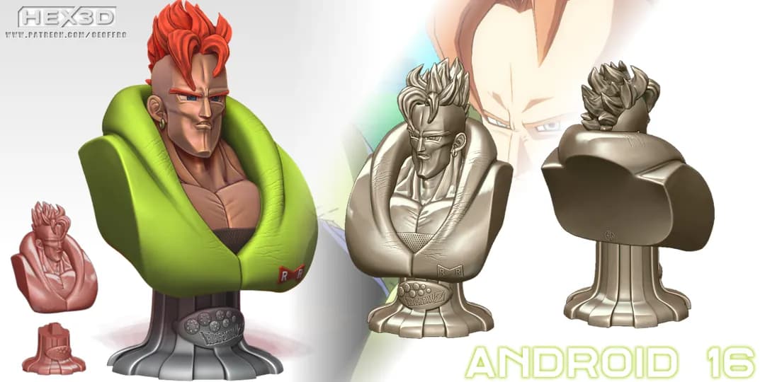 STL - Busto del Androide 16 2 render 3