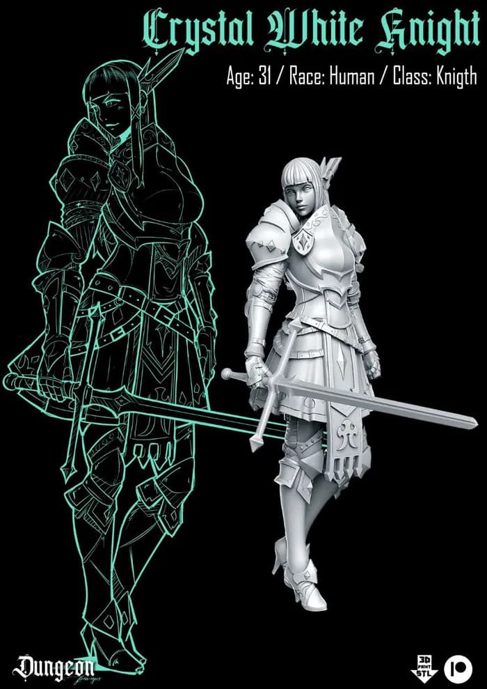 STL - Caballera Blanca de Cristal render 2