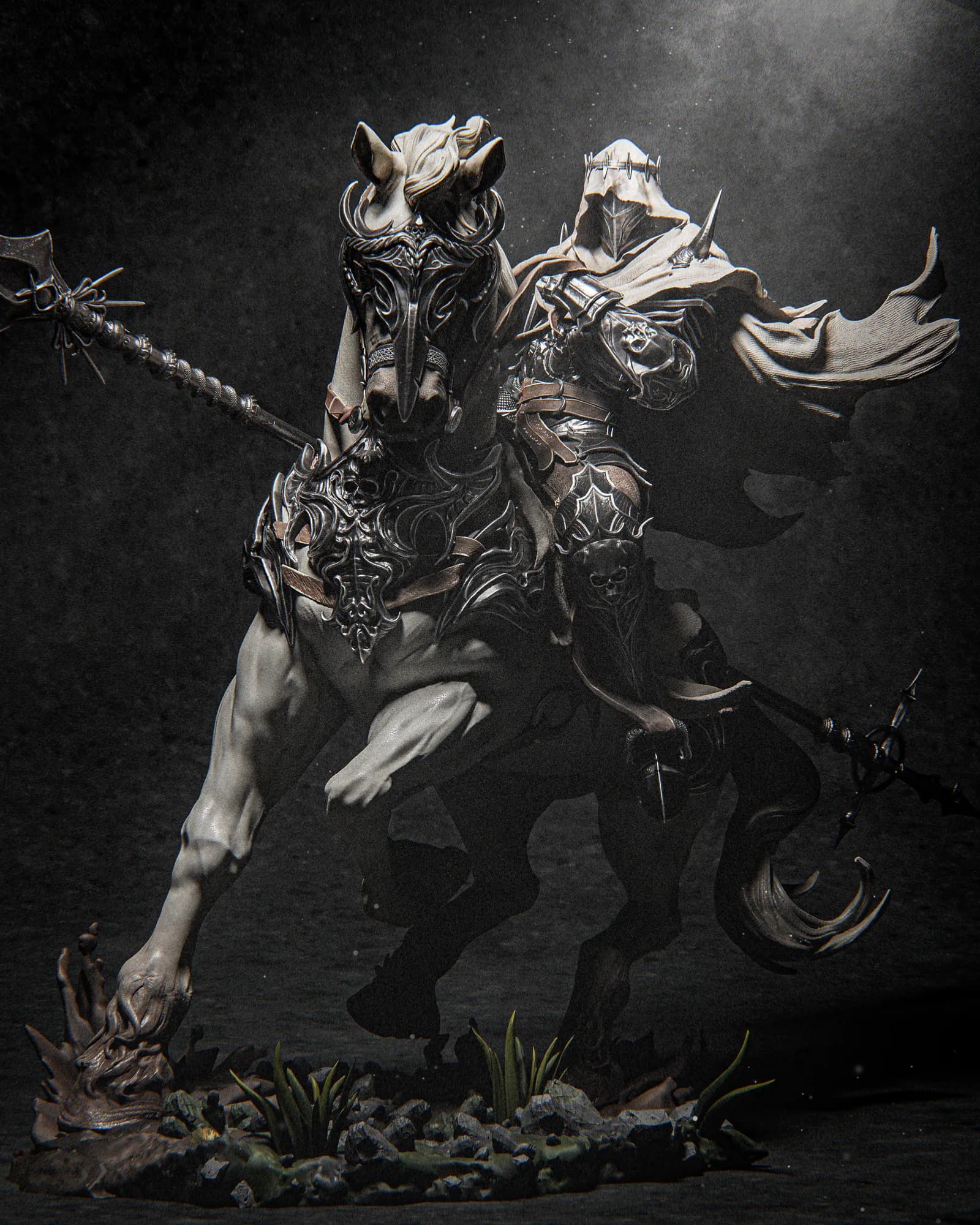 STL - Caballero Oscuro a Caballo render 2