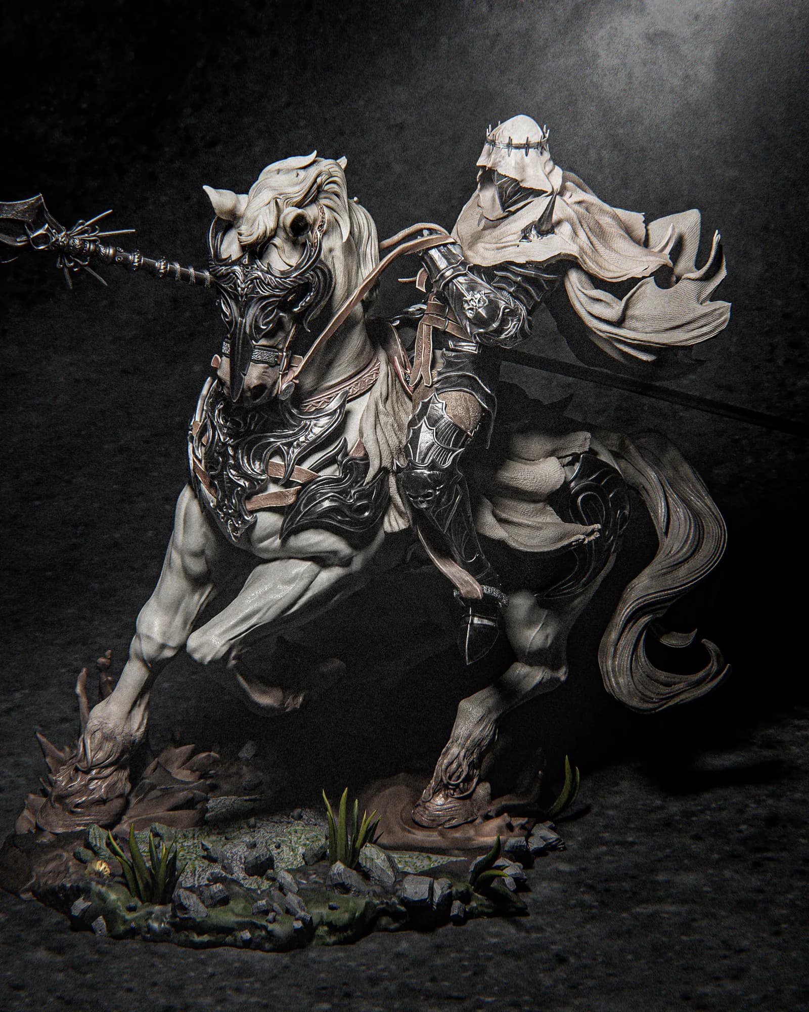 STL - Caballero Oscuro a Caballo render 3