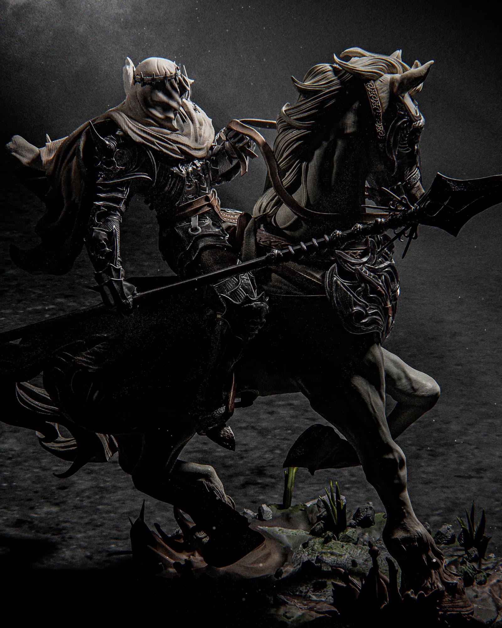 STL - Caballero Oscuro a Caballo render 4