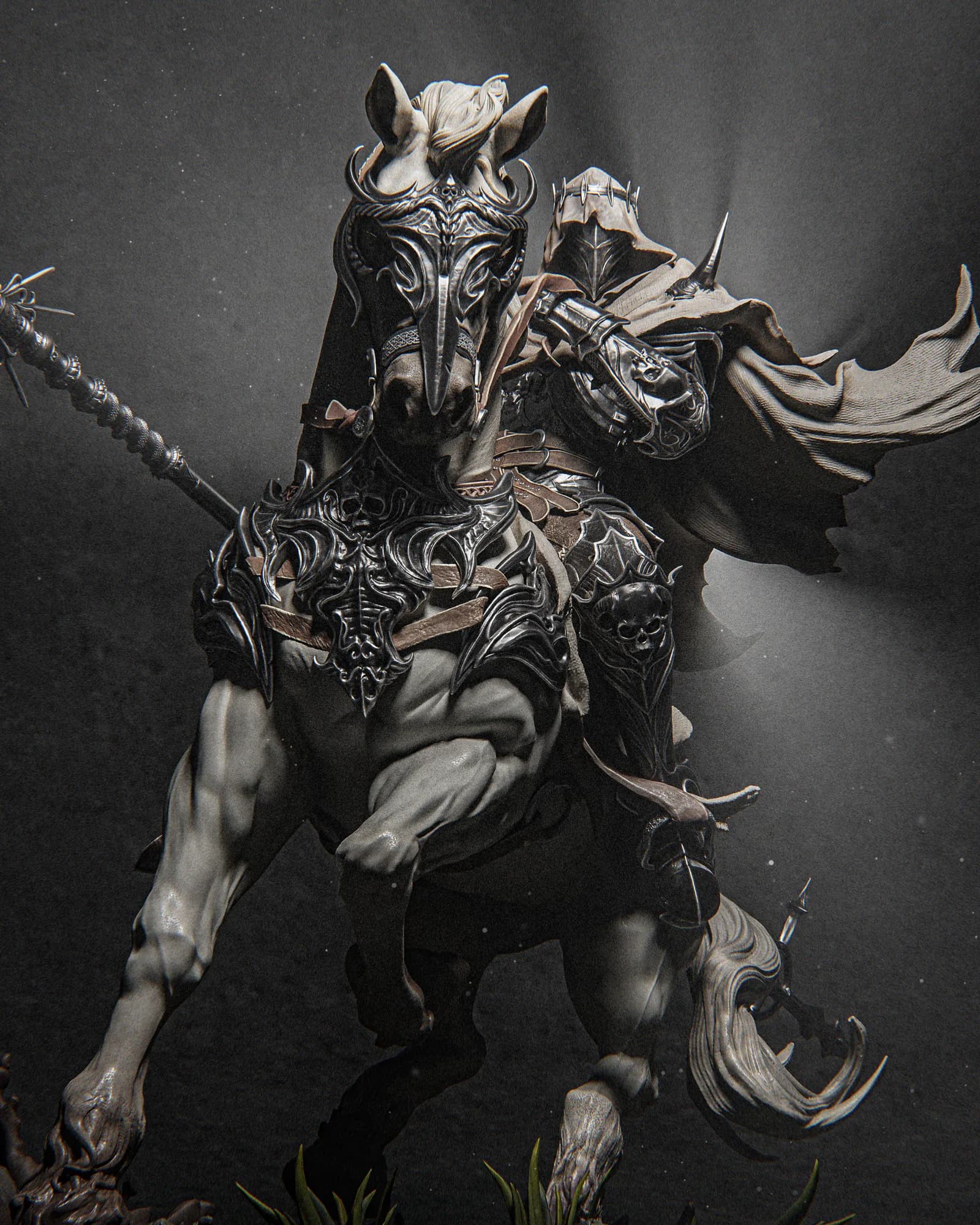 STL - Caballero Oscuro a Caballo render 5