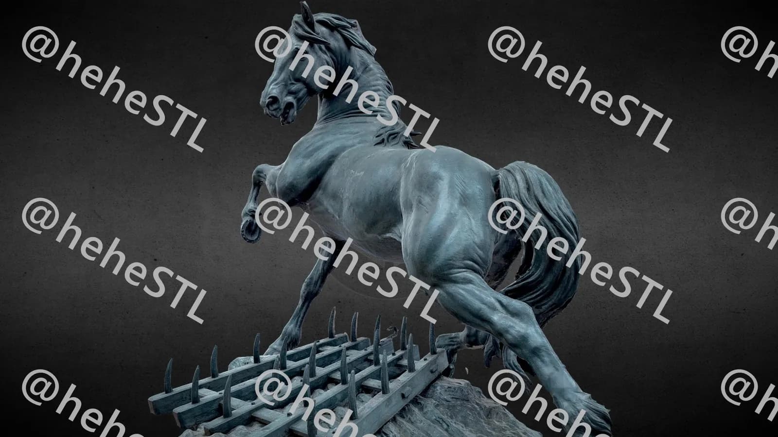 STL - Caballo y rastra render 2