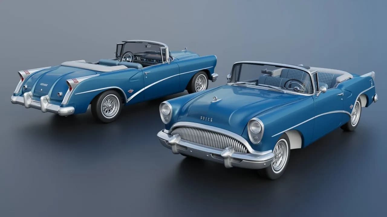 STL - Cabriolet Azul de Lujo Clásico render 5