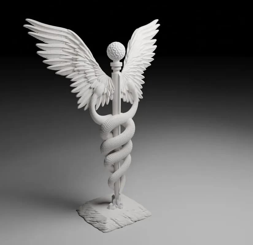 STL - Caduceo con Alas y Serpiente render 2